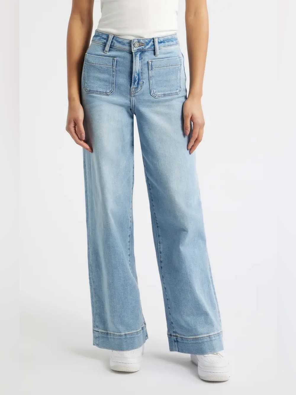 Hidden Jeans Patch Pocket High Waist Wide Leg